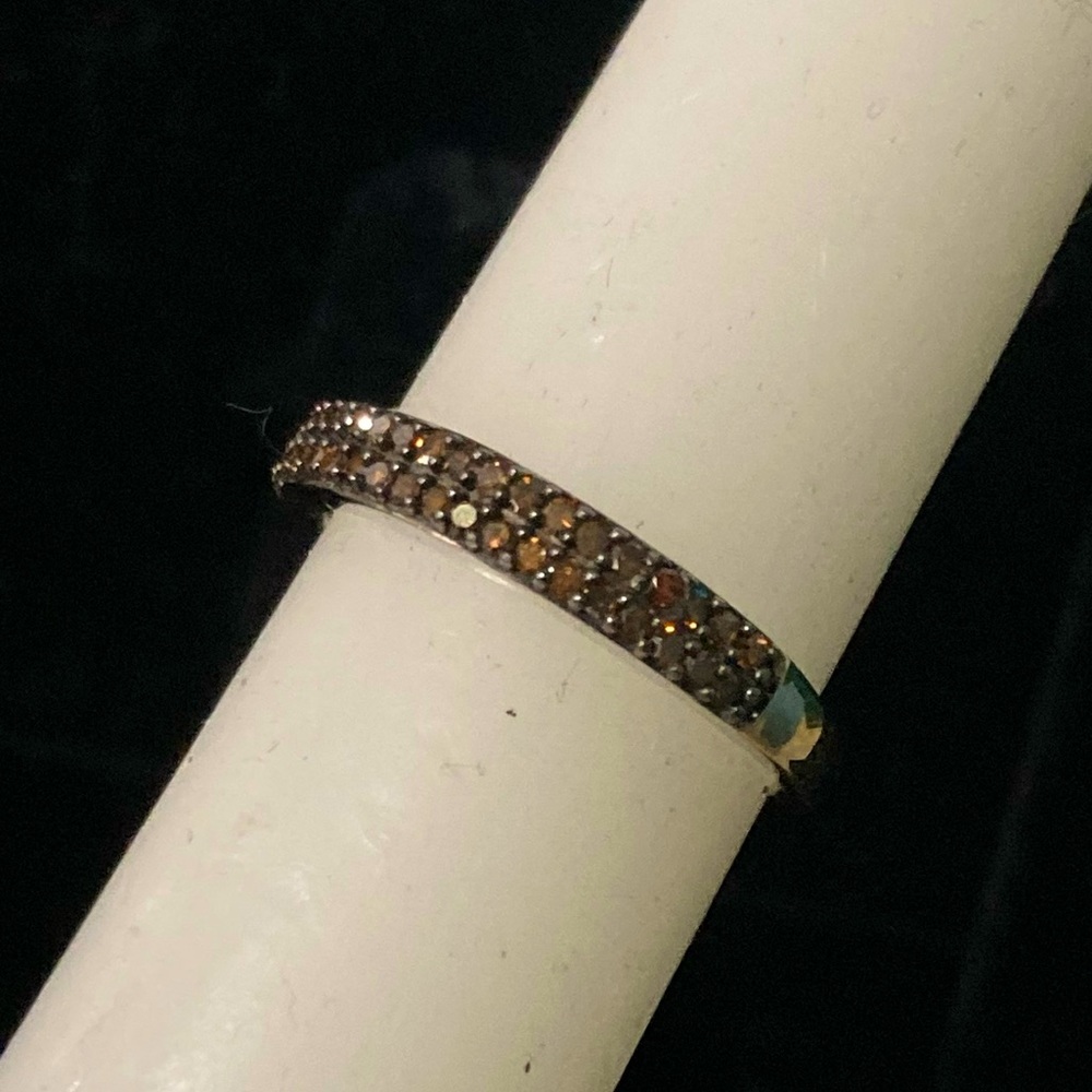 D'Joy Cognac Diamond Sterling Silver 925 2 row stacker band ring size 7